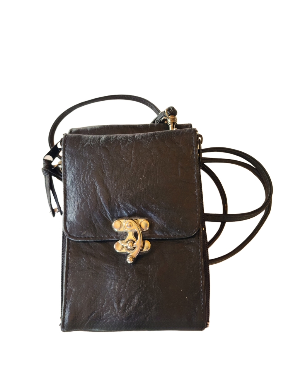 Vintage 90s Y2k Black Leather Crossbody Punk Goth Wallet Purse